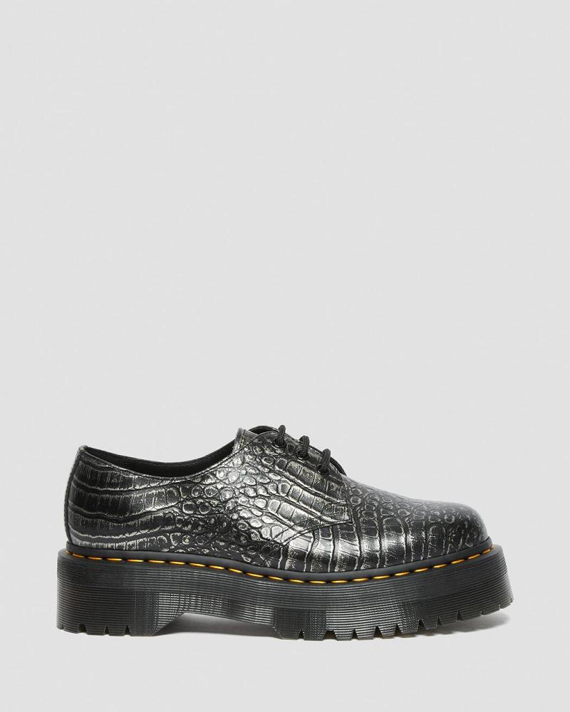 Men's Dr Martens 1461 Croc Emboss Leather Platform Shoes Black | AU 619KOR